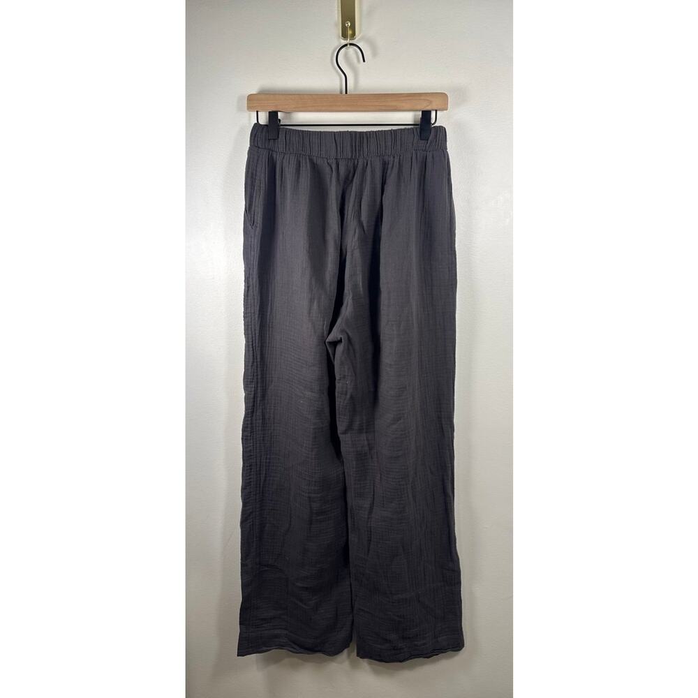 Faherty Organic Cotton Gauze Wide-Leg Pull-On Pants — Charcoal — S - Picture 6 of 8